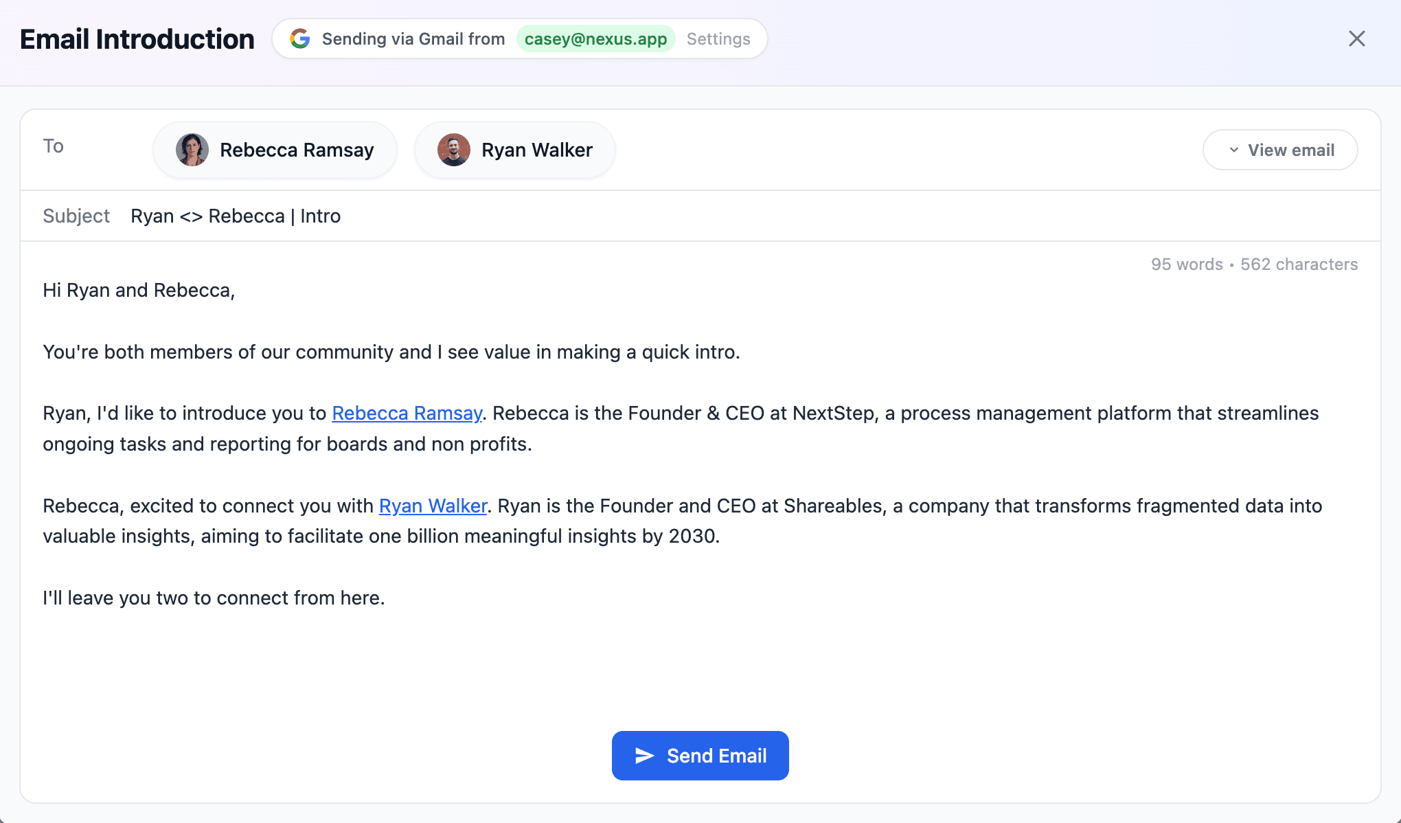 Smart Intros email preview