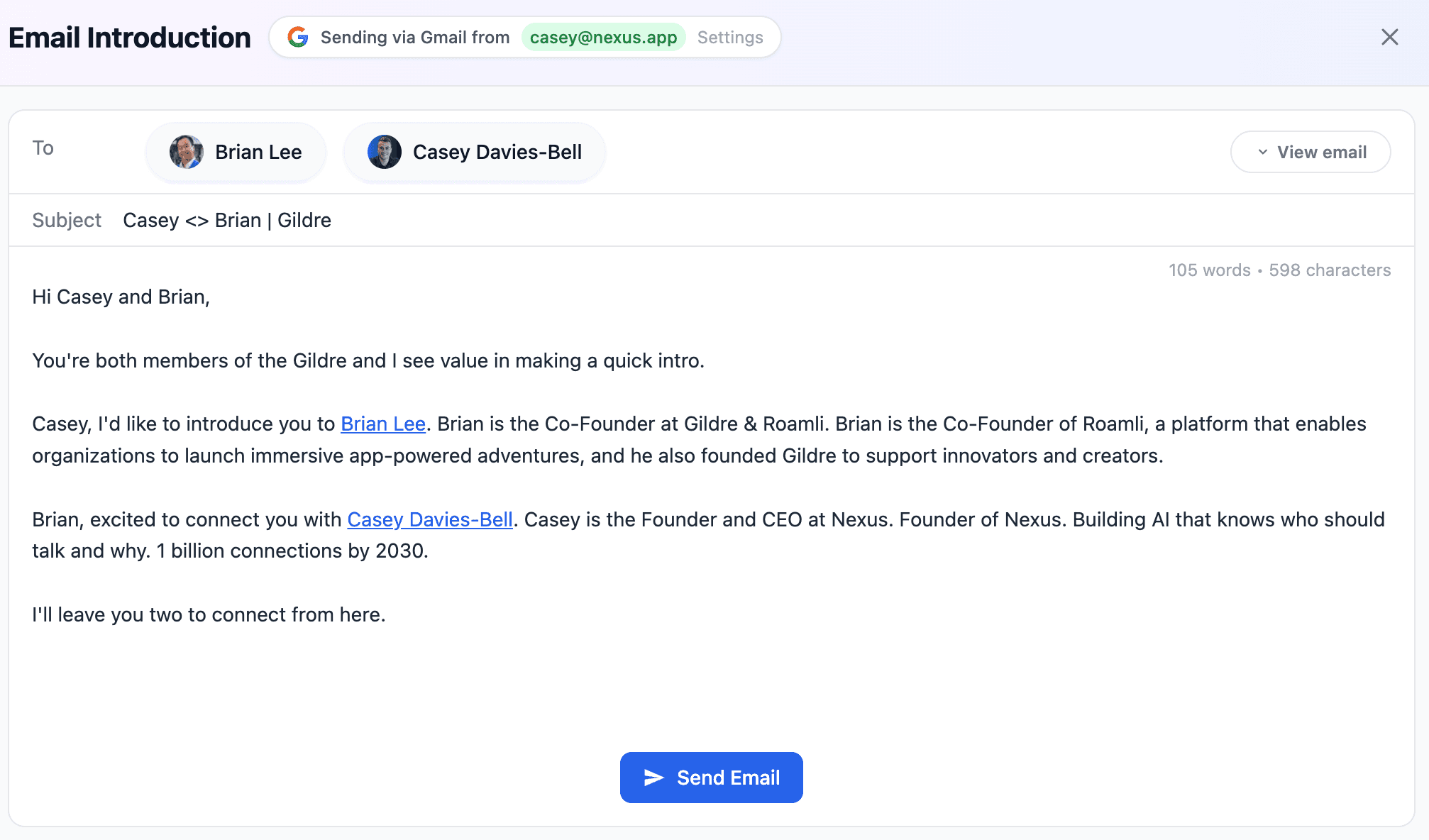 Smart Intros email preview